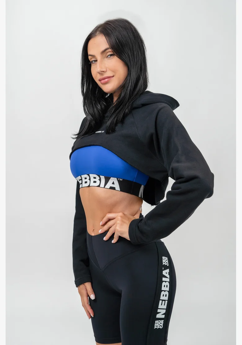 NEBBIA • Crop sweatshirt with long sleeves and hood GYM TIME black • Nebshop.cz