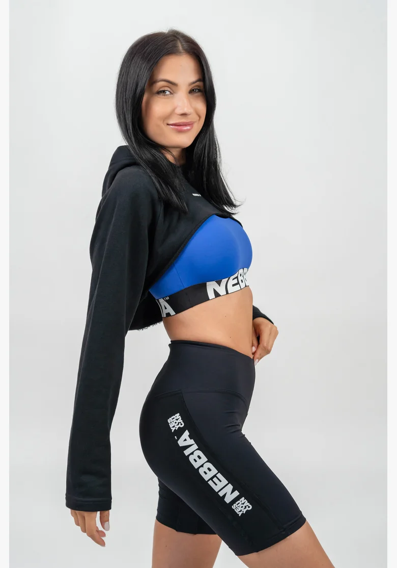NEBBIA • Crop sweatshirt with long sleeves and hood GYM TIME black • Nebshop.cz