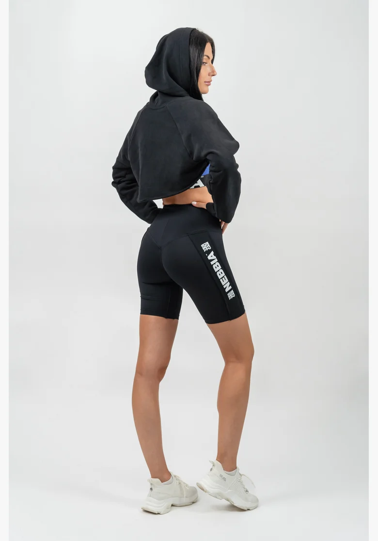 NEBBIA • Crop sweatshirt with long sleeves and hood GYM TIME black • Nebshop.cz