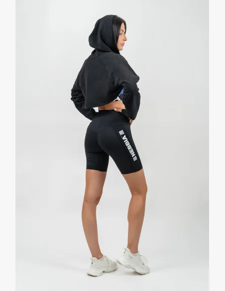 NEBBIA • Crop sweatshirt with long sleeves and hood GYM TIME black • Nebshop.cz
