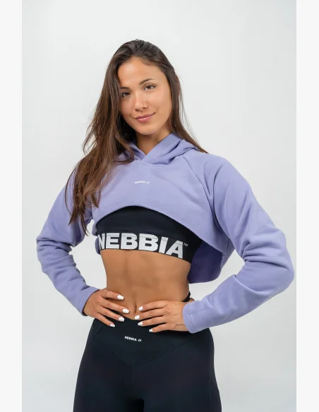 NEBBIA • Crop long sleeve hoodie with hood GYM TIME purple • Nebshop.cz