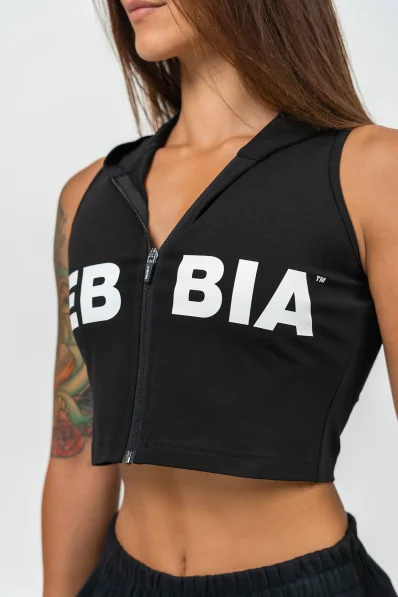 NEBBIA • Crop hoodie without sleeves MUSCLE MOMMY black • Nebshop.cz 2