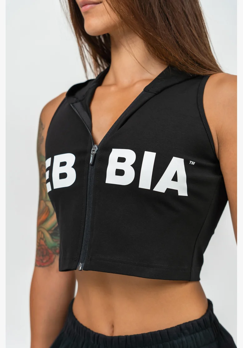 NEBBIA • Crop hoodie without sleeves MUSCLE MOMMY black • Nebshop.cz