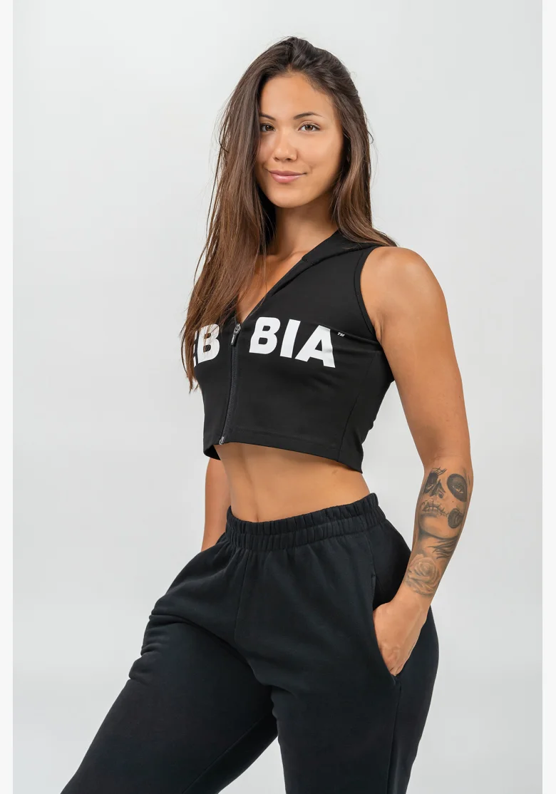 NEBBIA • Crop hoodie without sleeves MUSCLE MOMMY black • Nebshop.cz