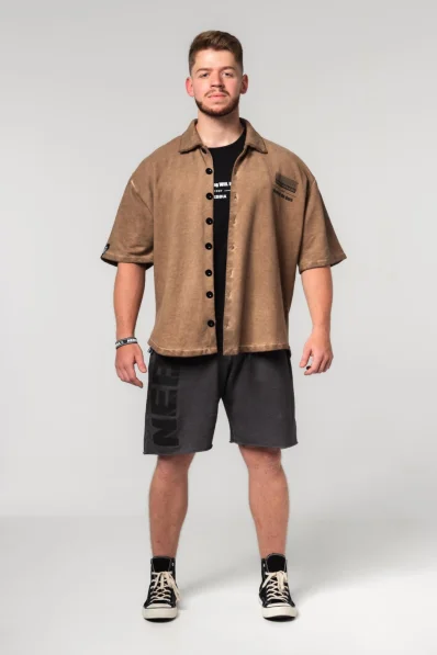 NEBBIA • NEBBIA Washed-off oversized shirt 90s THROWBACK light brown • Nebshop.cz