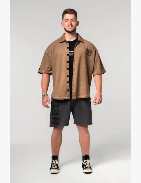 NEBBIA • NEBBIA Washed-off oversized shirt 90s THROWBACK light brown • Nebshop.cz