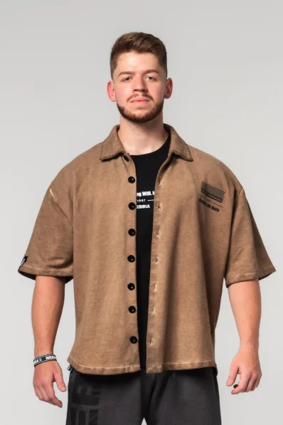 NEBBIA • NEBBIA Washed-off oversized shirt 90s THROWBACK light brown • Nebshop.cz 2