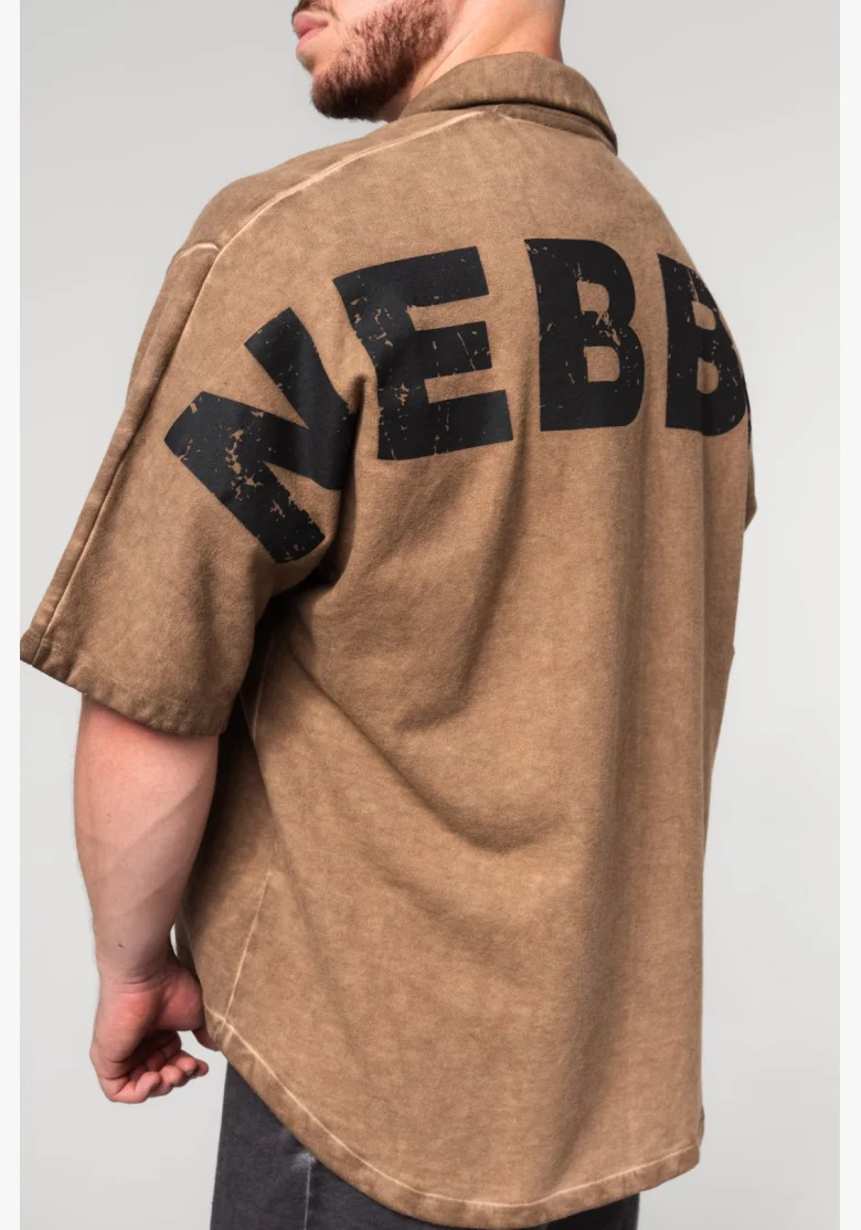 NEBBIA • NEBBIA Washed-off oversized shirt 90s THROWBACK light brown • Nebshop.cz