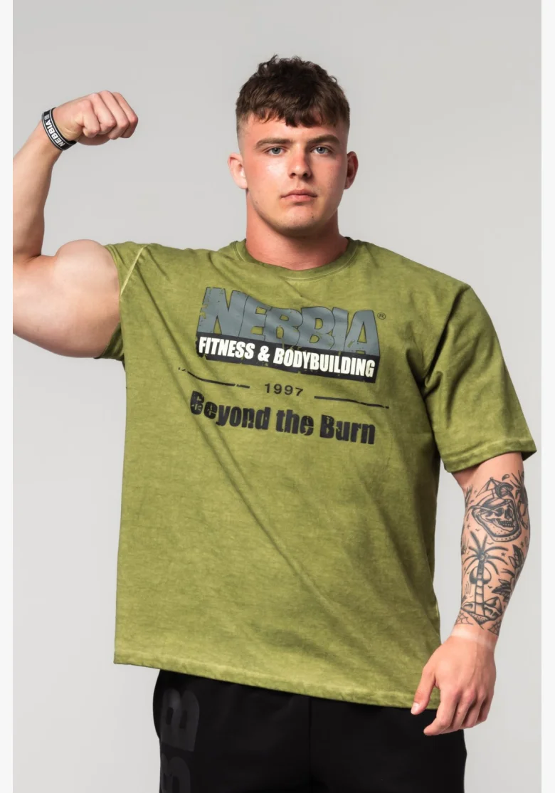 NEBBIA • NEBBIA Washed-off oversized t-shirt HERITAGE green • Nebshop.cz