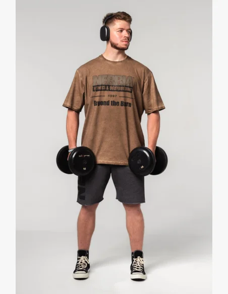 NEBBIA • NEBBIA Washed-off oversized t-shirt HERITAGE brown • Nebshop.cz