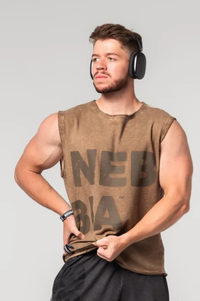 NEBBIA • NEBBIA Washed-off sleeveless sweatshirt BEASTIN' brown • Nebshop.cz