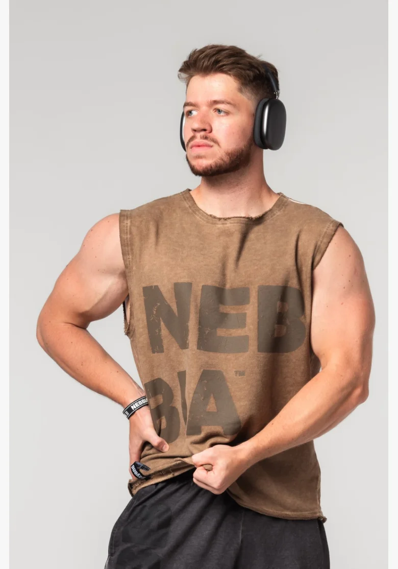 NEBBIA • NEBBIA Washed-off sleeveless sweatshirt BEASTIN' brown • Nebshop.cz