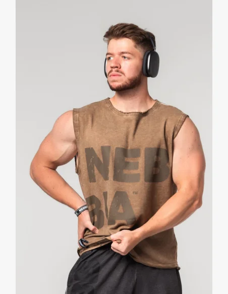 NEBBIA • NEBBIA Washed-off sleeveless sweatshirt BEASTIN' brown • Nebshop.cz