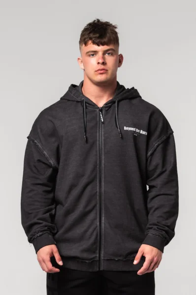 NEBBIA • NEBBIA Washed-off zip hoodie GYM BRO black • Nebshop.com