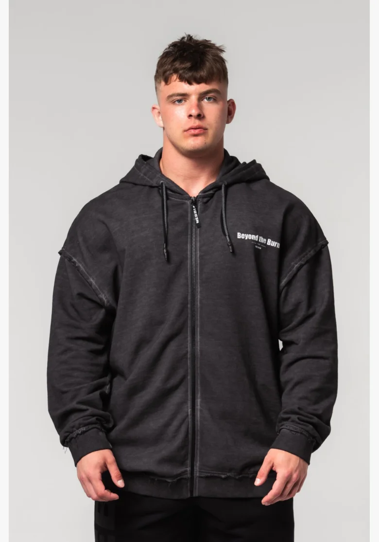 NEBBIA • NEBBIA Washed-off zip hoodie GYM BRO black • Nebshop.com