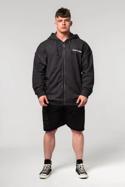 NEBBIA • NEBBIA Washed-off zip hoodie GYM BRO black • Nebshop.com 2