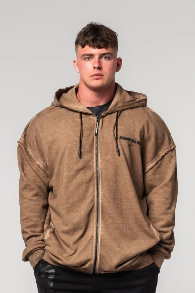 NEBBIA • NEBBIA Washed-off zip hoodie GYM BRO brown • Nebshop.com