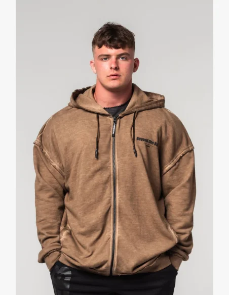 NEBBIA • NEBBIA Washed-off zip hoodie GYM BRO brown • Nebshop.com