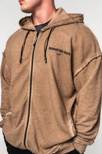 NEBBIA • NEBBIA Washed-off zip hoodie GYM BRO brown • Nebshop.com 2