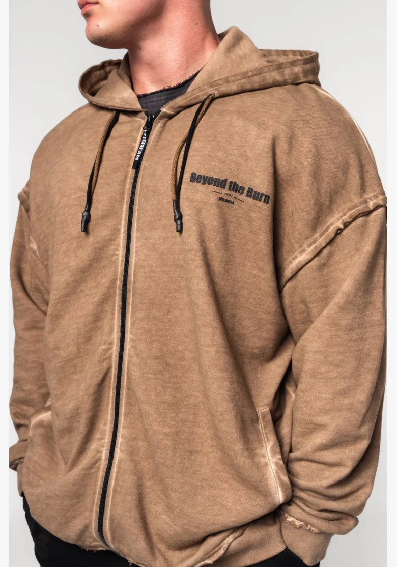 NEBBIA • NEBBIA Washed-off zip hoodie GYM BRO brown • Nebshop.com