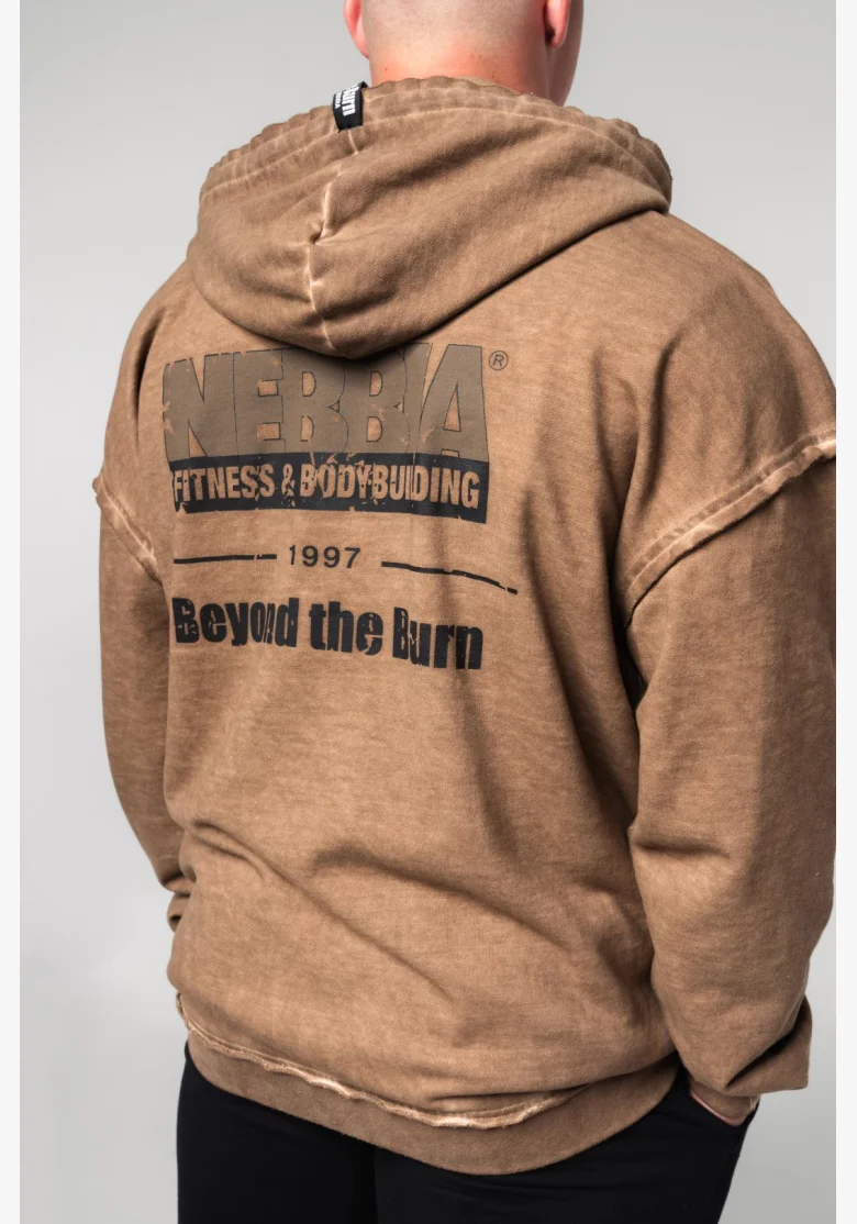 NEBBIA • NEBBIA Washed-off zip hoodie GYM BRO brown • Nebshop.com