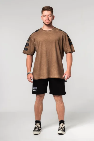 NEBBIA • NEBBIA Washed-off oversized t-shirt LIFTING CLUB brown • Nebshop.cz