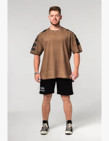 NEBBIA • NEBBIA Washed-off oversized t-shirt LIFTING CLUB brown • Nebshop.cz