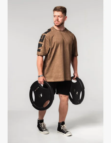 NEBBIA • NEBBIA Washed-off oversized t-shirt LIFTING CLUB brown • Nebshop.cz