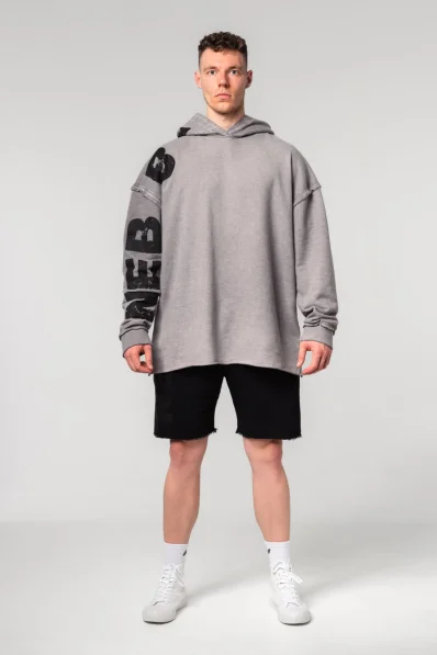 NEBBIA • NEBBIA Washed-off oversized hoodie with hood NO BS gray • Nebshop.cz