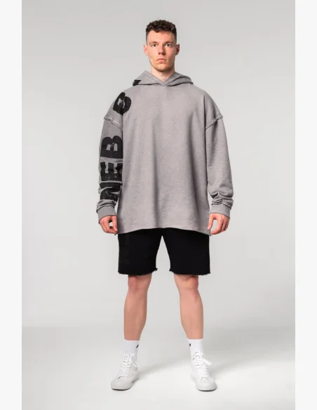 NEBBIA • NEBBIA Washed-off oversized hoodie with hood NO BS gray • Nebshop.cz
