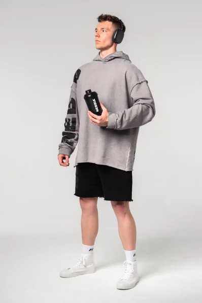 NEBBIA • NEBBIA Washed-off oversized hoodie with hood NO BS gray • Nebshop.cz 2