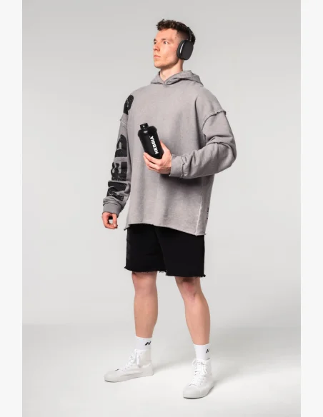 NEBBIA • NEBBIA Washed-off oversized hoodie with hood NO BS gray • Nebshop.cz