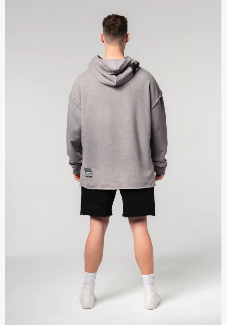 NEBBIA • NEBBIA Washed-off oversized hoodie with hood NO BS gray • Nebshop.cz
