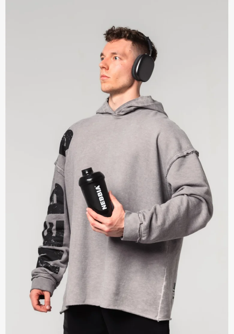 NEBBIA • NEBBIA Washed-off oversized hoodie with hood NO BS gray • Nebshop.cz