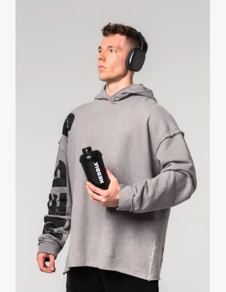 NEBBIA • NEBBIA Washed-off oversized hoodie with hood NO BS gray • Nebshop.cz