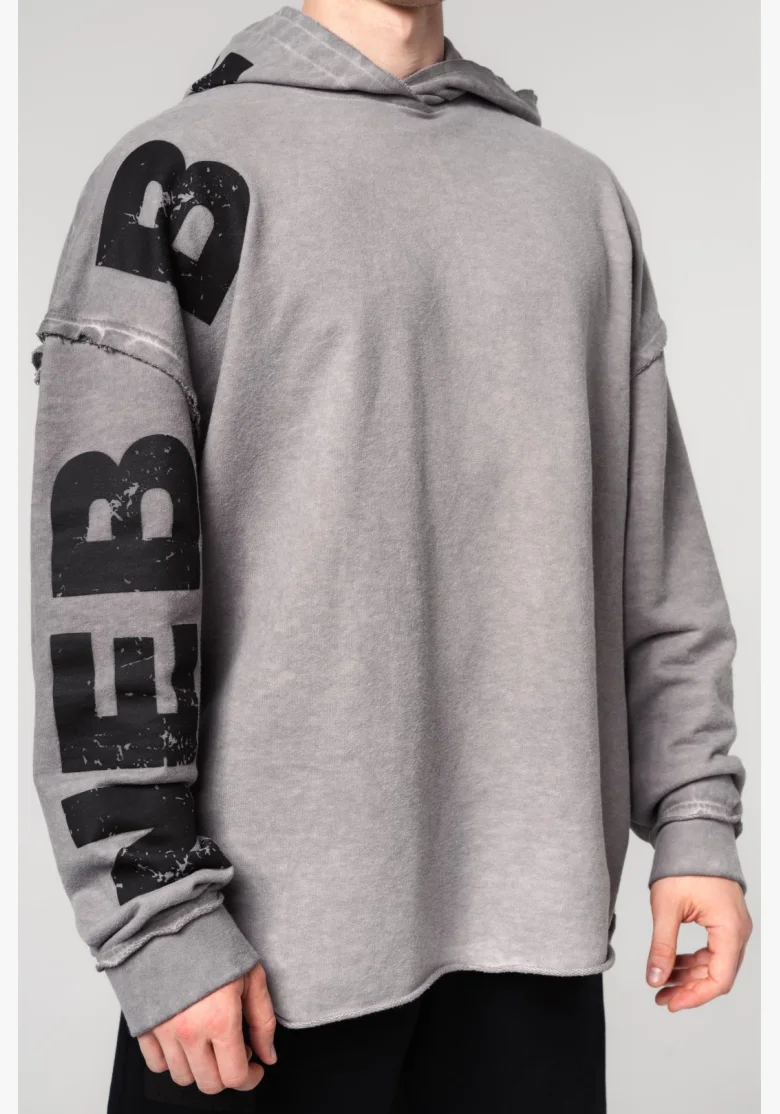 NEBBIA • NEBBIA Washed-off oversized hoodie with hood NO BS gray • Nebshop.cz