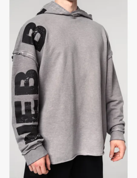 NEBBIA • NEBBIA Washed-off oversized hoodie with hood NO BS gray • Nebshop.cz