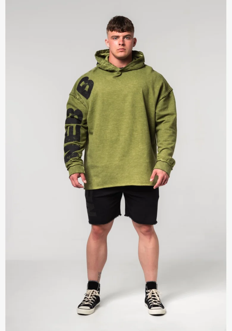 NEBBIA • NEBBIA Washed-off oversized hoodie with hood NO BS green • Nebshop.cz