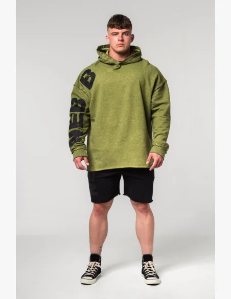 NEBBIA • NEBBIA Washed-off oversized hoodie with hood NO BS green • Nebshop.cz