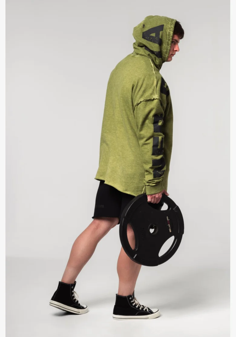NEBBIA • NEBBIA Washed-off oversized hoodie with hood NO BS green • Nebshop.cz