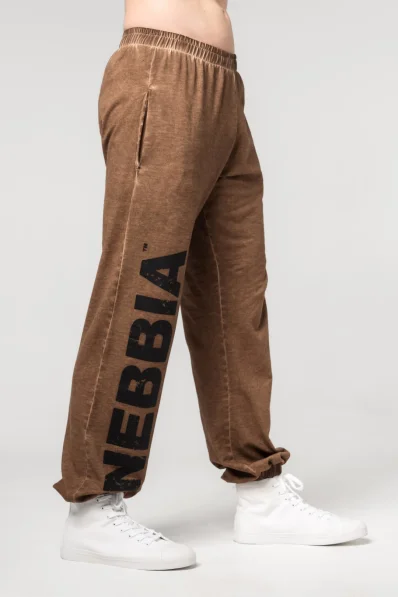 NEBBIA • NEBBIA Washed-off loose baggy sweatpants with pockets GYM BRO brown • Nebshop.cz 2