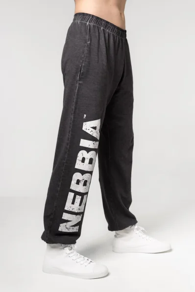 NEBBIA • NEBBIA Washed-off loose baggy sweatpants with pockets GYM BRO black • Nebshop.cz