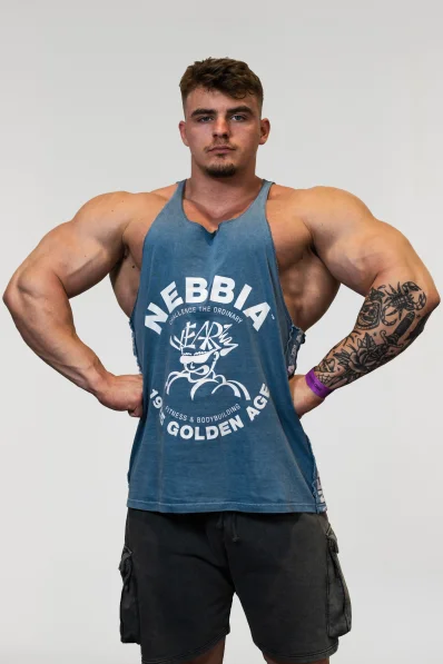 NEBBIA • NEBBIA Washed muscle back stringer GOLDEN AGE blue • Nebshop.cz