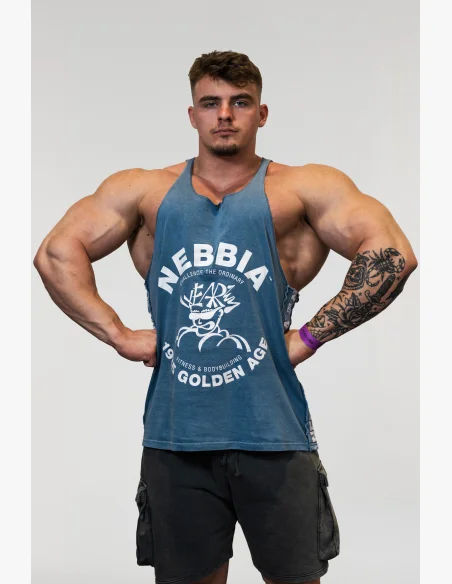 NEBBIA • NEBBIA Washed muscle back stringer GOLDEN AGE blue • Nebshop.cz