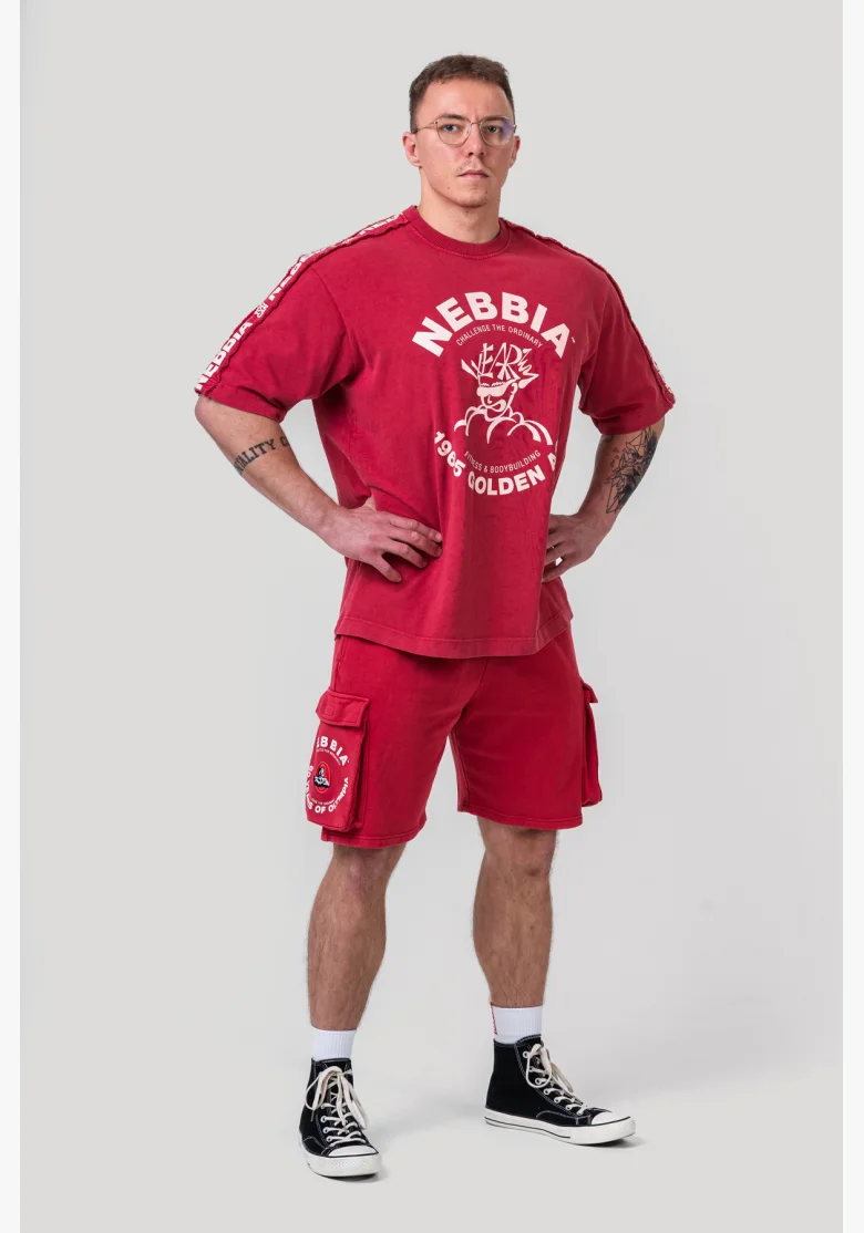 NEBBIA • NEBBIA Washed loose cargo shorts LEGACY red • Nebshop.cz
