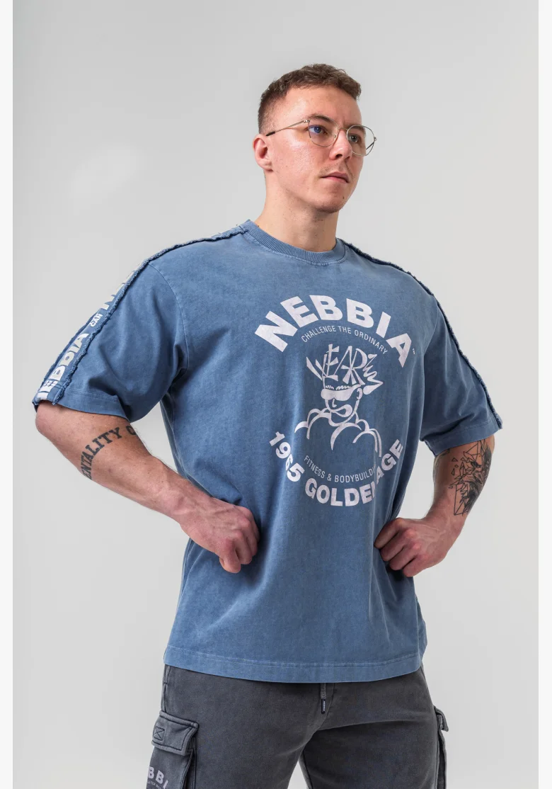 NEBBIA • NEBBIA Washed oversized t-shirt GOLDEN AGE blue • Nebshop.cz