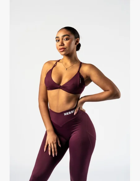 NEBBIA • NEBBIA Medium Support Sports Bra TWIST-KNOT burgundy • Nebshop.cz