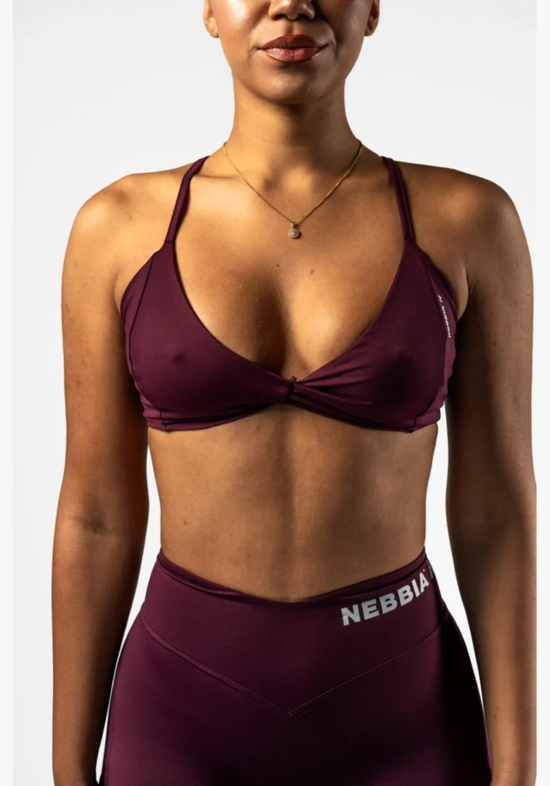 NEBBIA • NEBBIA Medium Support Sports Bra TWIST-KNOT burgundy • Nebshop.cz