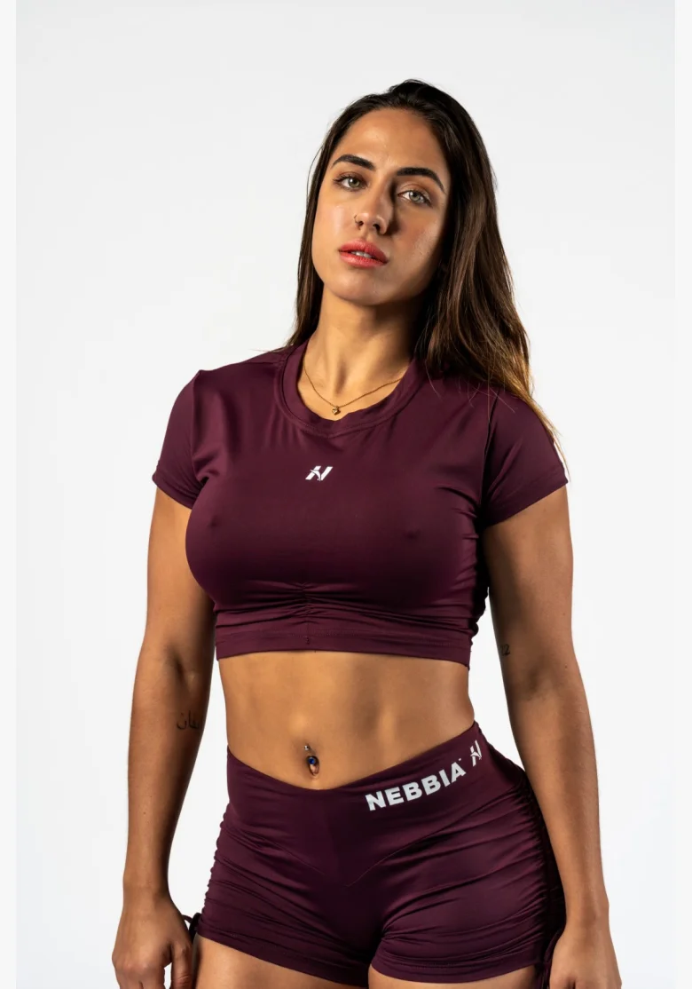 NEBBIA • NEBBIA Open-back crop top STRONG BEAUTY burgundy • Nebshop.cz
