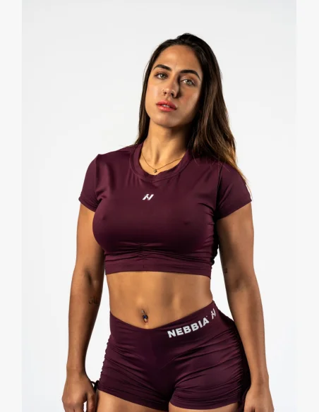 NEBBIA • NEBBIA Open-back crop top STRONG BEAUTY burgundy • Nebshop.cz
